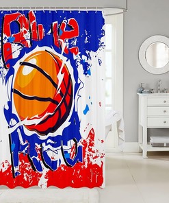 Tie Dye Red Blue Basketball Shower Curtain for Sports Bathroom Decor