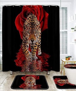 Tiger And Rose Flower Print Waterproof Bathroom Decor Shower Curtain