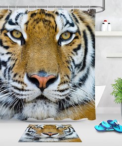 Tiger Close-up Fabric Shower Curtain - Waterproof for Bathroom Hooks