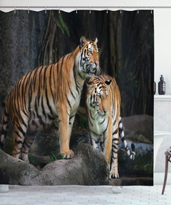 Tiger Couple In Jungle Print Animal Shower Curtain For Bathroom Decor