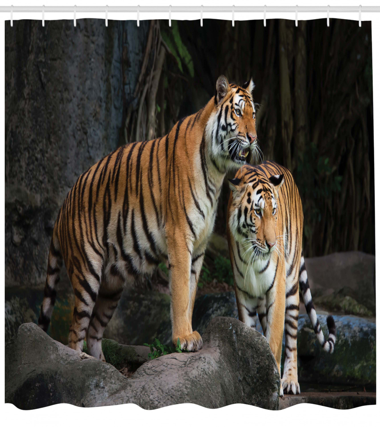 Tiger Couple In Jungle Print Animal Shower Curtain For Bathroom Decor - Image 4