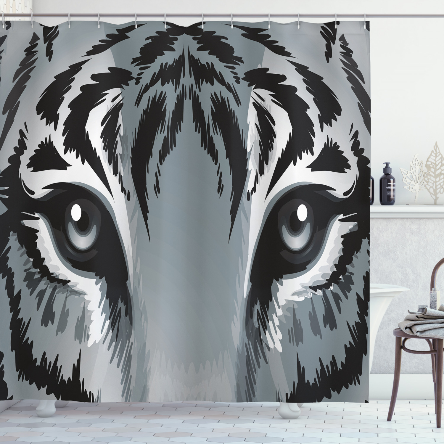 Tiger Eye Sharp Eyes Wildlife Print Shower Curtain - A Vibrant And Colorful Design For Your Bathroom - Image 3
