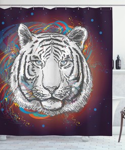Tiger From Outer Space Print Animal Shower Curtain For Bathroom Decor