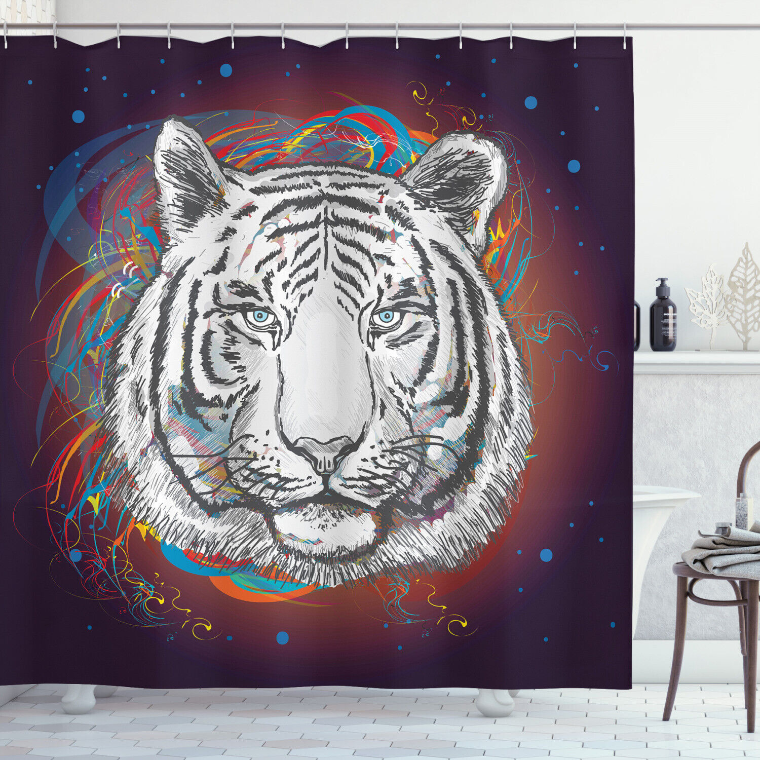 Tiger From Outer Space Print Animal Shower Curtain For Bathroom Decor