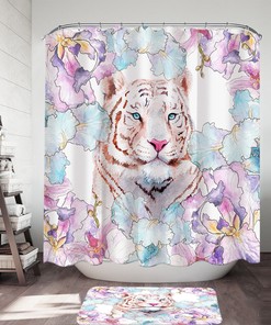 Tiger In Jungle Shower Curtain For Wild Animal Bathroom Decor
