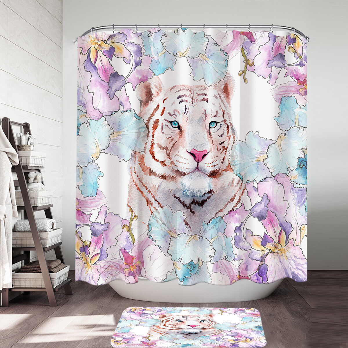 Tiger In Jungle Shower Curtain For Wild Animal Bathroom Decor