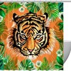 Tiger Jungle Palm Leaves Fabric Shower Curtain for Bathroom Decor