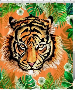 Tiger Jungle Palm Leaves Fabric Shower Curtain for Bathroom Decor