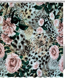 Tiger Leopard Flower Rose Full Size Bathroom Shower Curtain