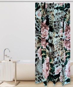 Tiger Leopard Flower Rose Full Size Bathroom Shower Curtain