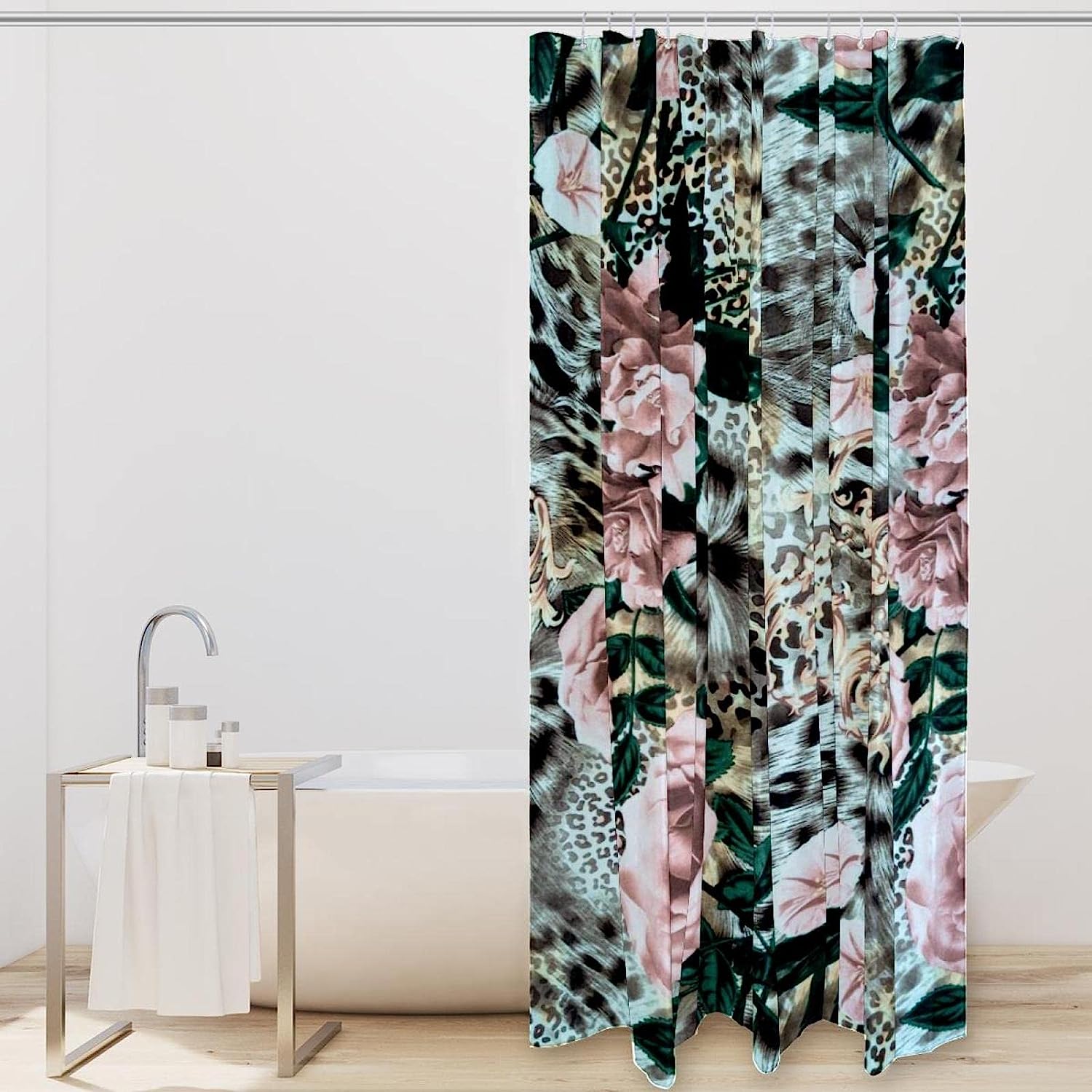 Tiger Leopard Flower Rose Full Size Bathroom Shower Curtain