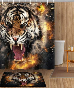 Tiger Mouth Waterproof Shower Curtain for Intense Bathroom Decor