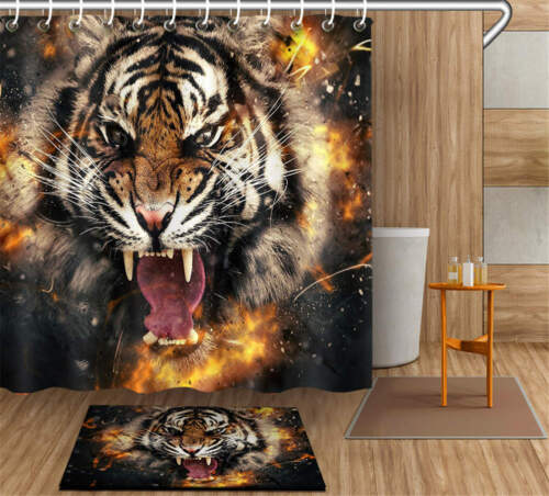 Tiger Mouth Waterproof Shower Curtain for Intense Bathroom Decor