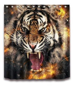 Tiger Mouth Waterproof Shower Curtain for Intense Bathroom Decor