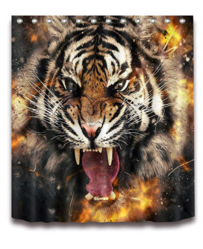 Tiger Mouth Waterproof Shower Curtain for Intense Bathroom Decor