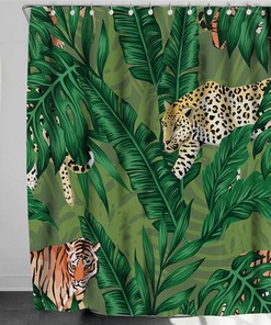 Tiger Print Fabric Shower Curtain for Wildlife Bathroom Decor