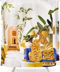 Tiger Reserve Villa Shower Curtain with Wildlife Animal prints