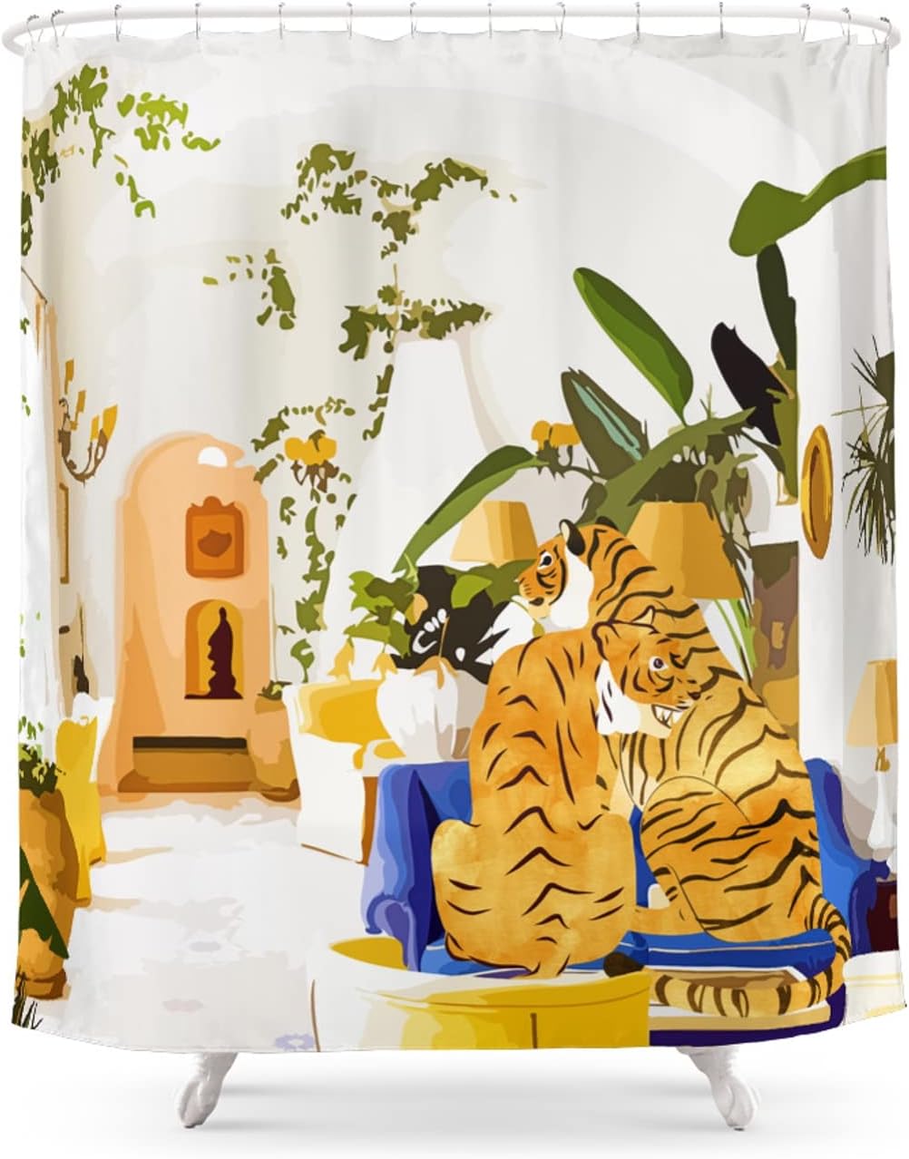 Tiger Reserve Villa Shower Curtain with Wildlife Animal prints
