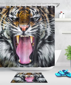 Tiger Roar Snarling Fabric Shower Curtain With Wildlife Theme For Bathroom Decor