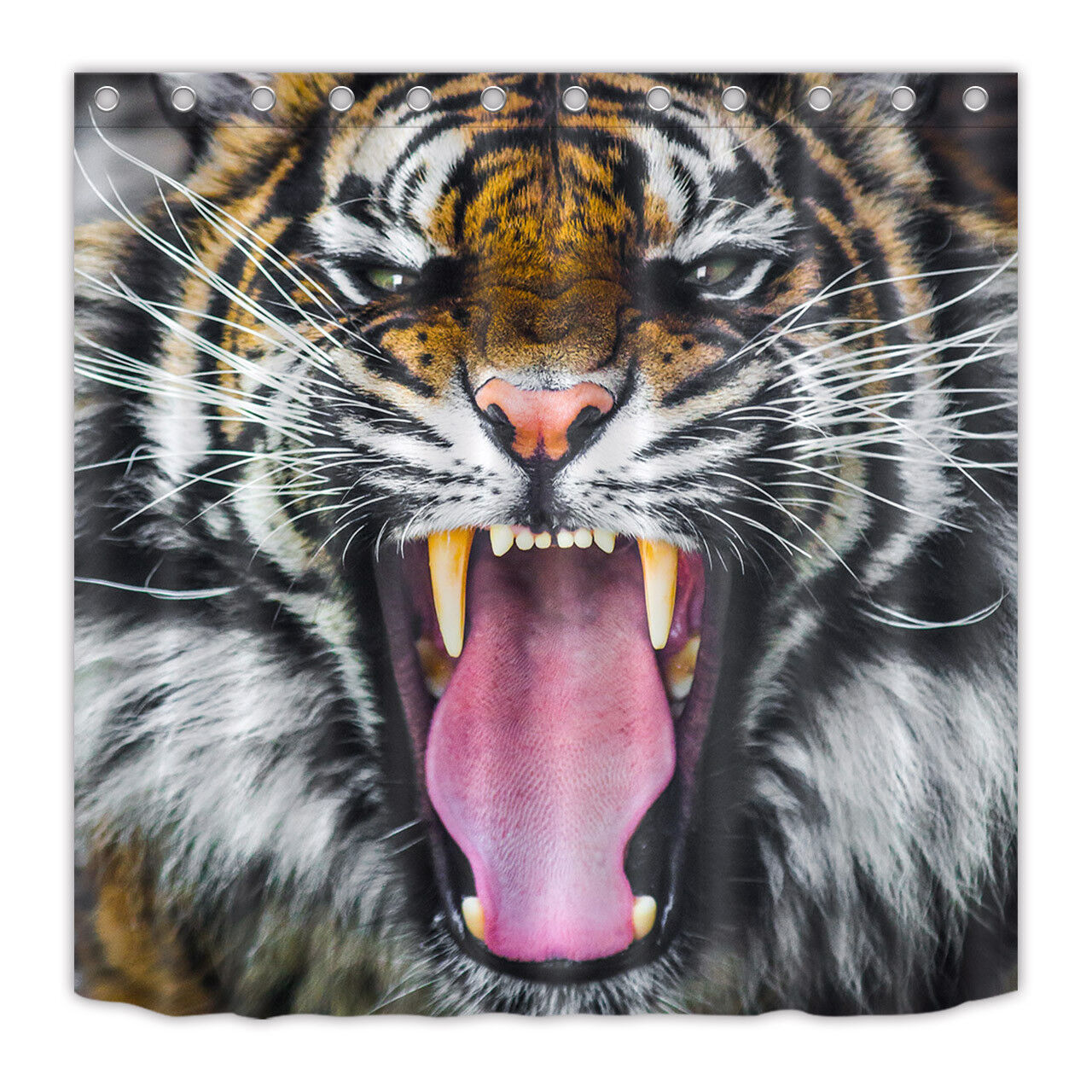 Tiger Roar Snarling Fabric Shower Curtain With Wildlife Theme For Bathroom Decor - Image 2