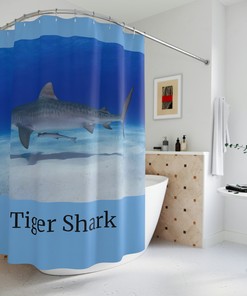 Tiger Shark Printed Shower Curtain - Oceanic Bathroom Decor 