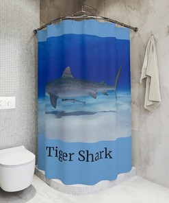 Tiger Shark Printed Shower Curtain - Oceanic Bathroom Decor 