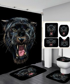 Tiger Shower Curtain - Black Bathroom Decor With Waterproof Fabric And Cute Animal Print