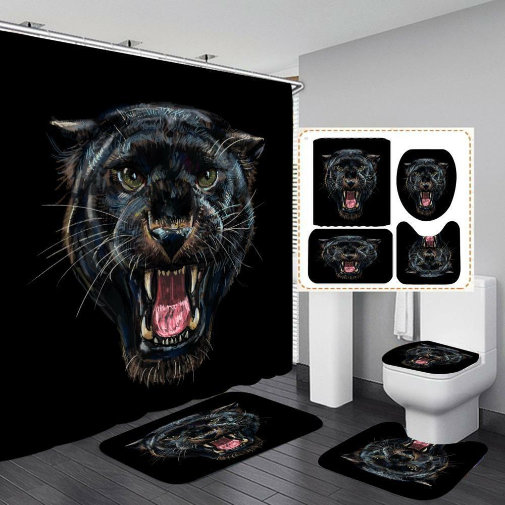 Tiger Shower Curtain - Black Bathroom Decor With Waterproof Fabric And Cute Animal Print