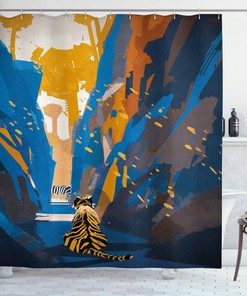 Tiger Striped African Shower Curtain In City Print For Bathroom Decor