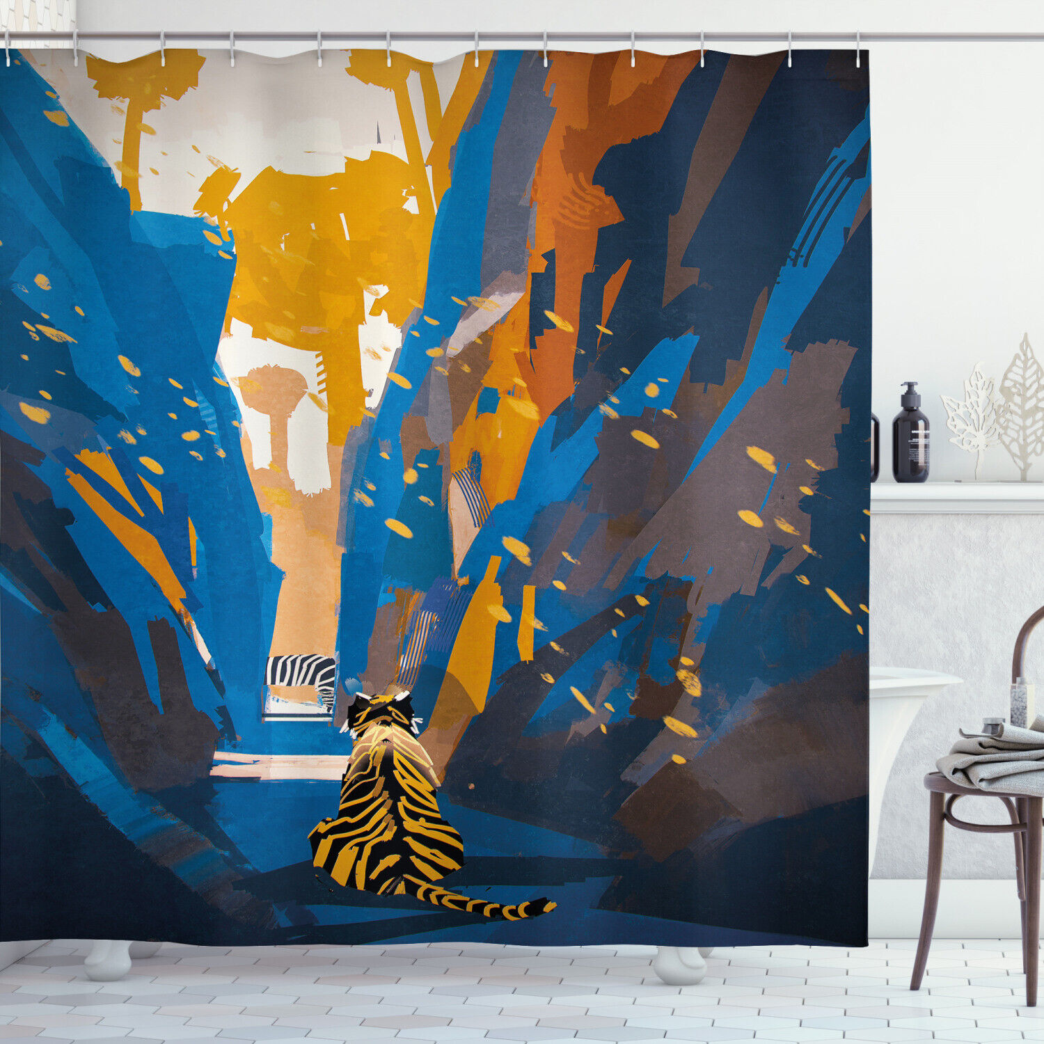 Tiger Striped African Shower Curtain In City Print For Bathroom Decor