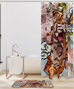Tiger and Butterfly Waterproof Fabric Shower Curtain