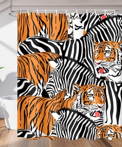 Tiger and Zebra Print Shower Curtain Animal Bathroom Decor Waterproof