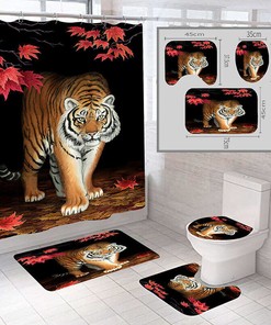 Tiger in Maple Leaf Forest Shower Curtain, Nature and Wildlife Print and Waterproof