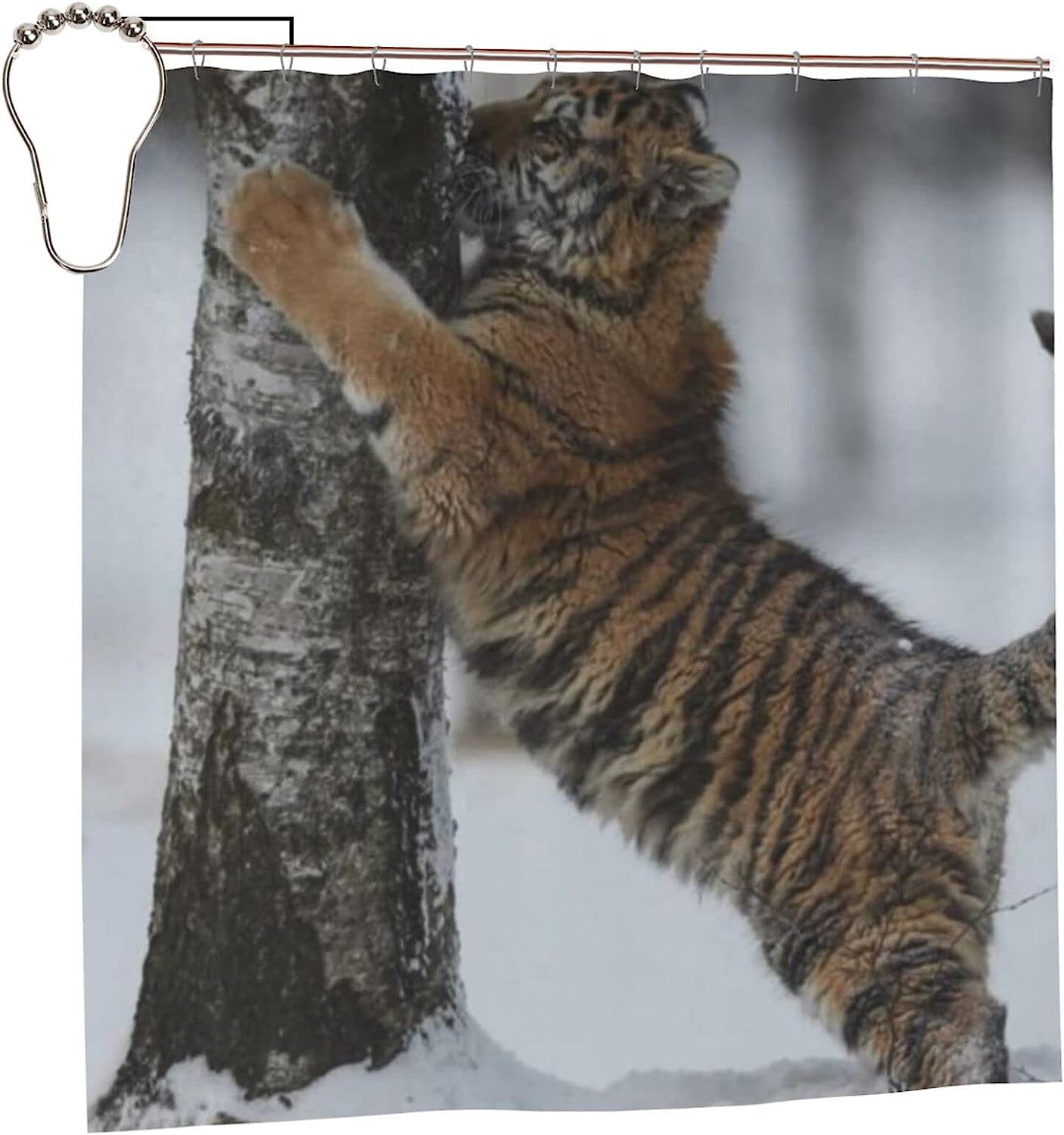 Tiger in Snow Forest Quick-Drying Shower Curtain Weighted Hem - Home Bathroom Decor