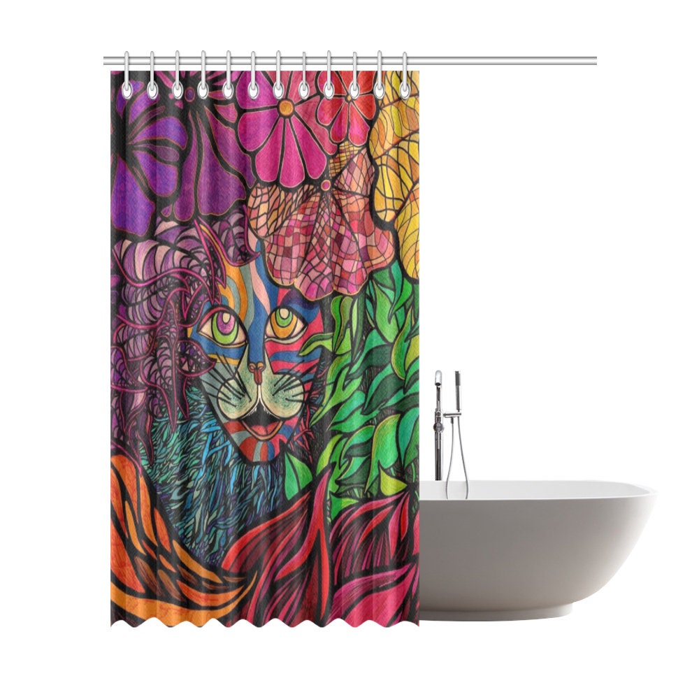 Tiger in Tropical Jungle Shower Curtain - Roar up Your Bathroom Decor - Waterproof Home Decor