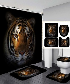 Tigre Impermeable Cortina De Ducha Ba Estera Cubierta De Inodoro Set