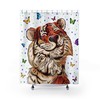 Tigre Takes a Bath with Beautiful Butterflies Shower Curtain