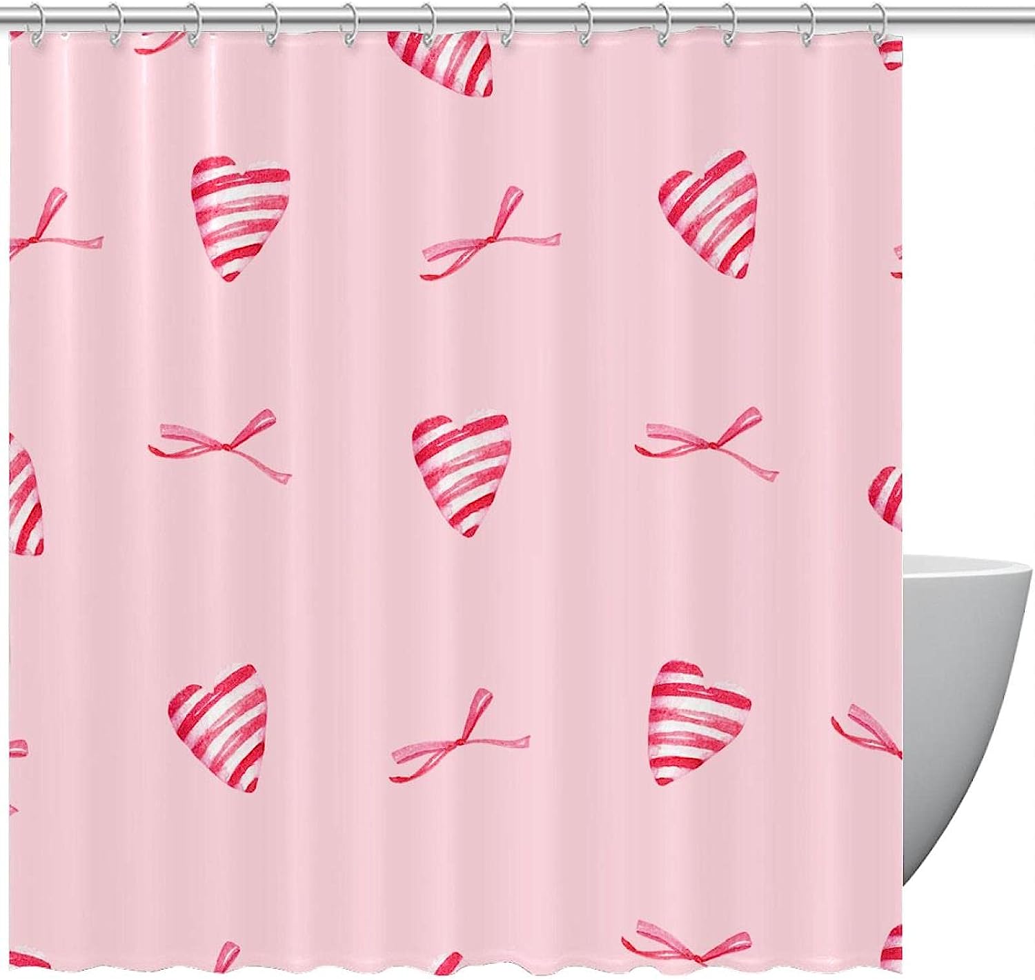 Timeless Pattern with Pink Love Hearts Shower Curtain for Your Traditional Bathroom