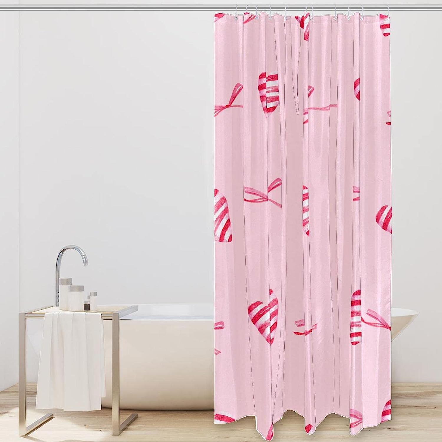Timeless Pattern with Pink Love Hearts Shower Curtain for Your Traditional Bathroom
