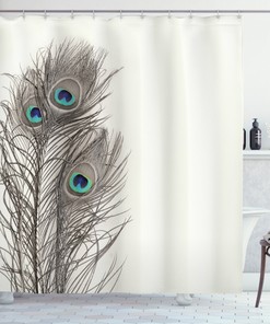 Timeless Peacock Feather Ecru Shower Curtain for a Vintage Bathroom Look