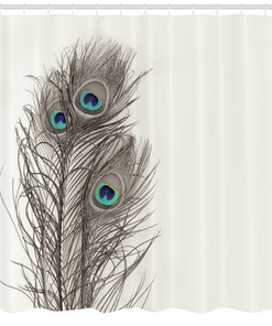 Timeless Peacock Feather Ecru Shower Curtain for a Vintage Bathroom Look