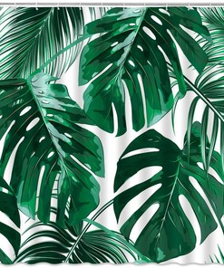 Tingrun Palm Leaves Shower Curtain for Tropical Bathroom Decor