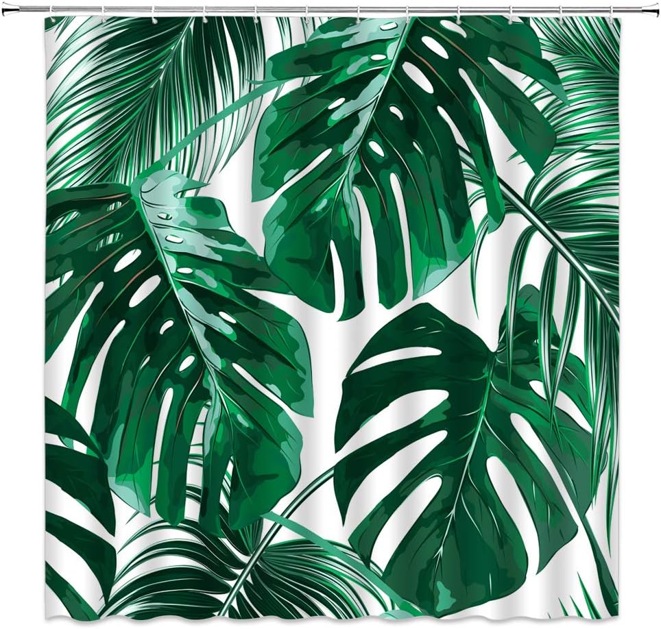 Tingrun Palm Leaves Shower Curtain for Tropical Bathroom Decor