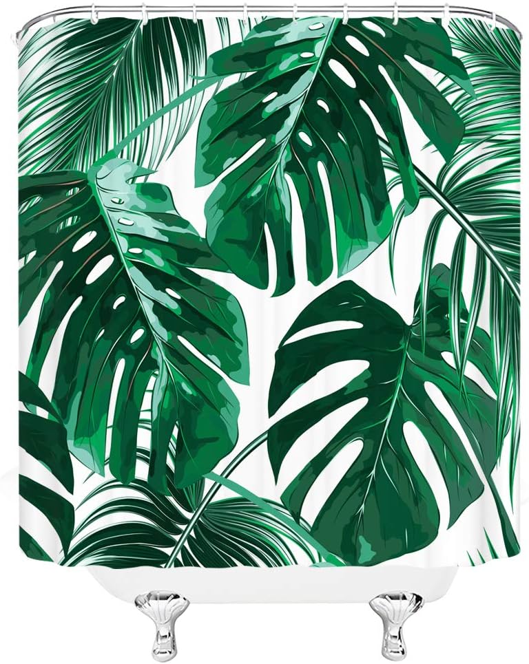 Tingrun Palm Leaves Shower Curtain for Tropical Bathroom Decor