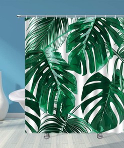Tingrun Palm Leaves Shower Curtain for Tropical Bathroom Decor