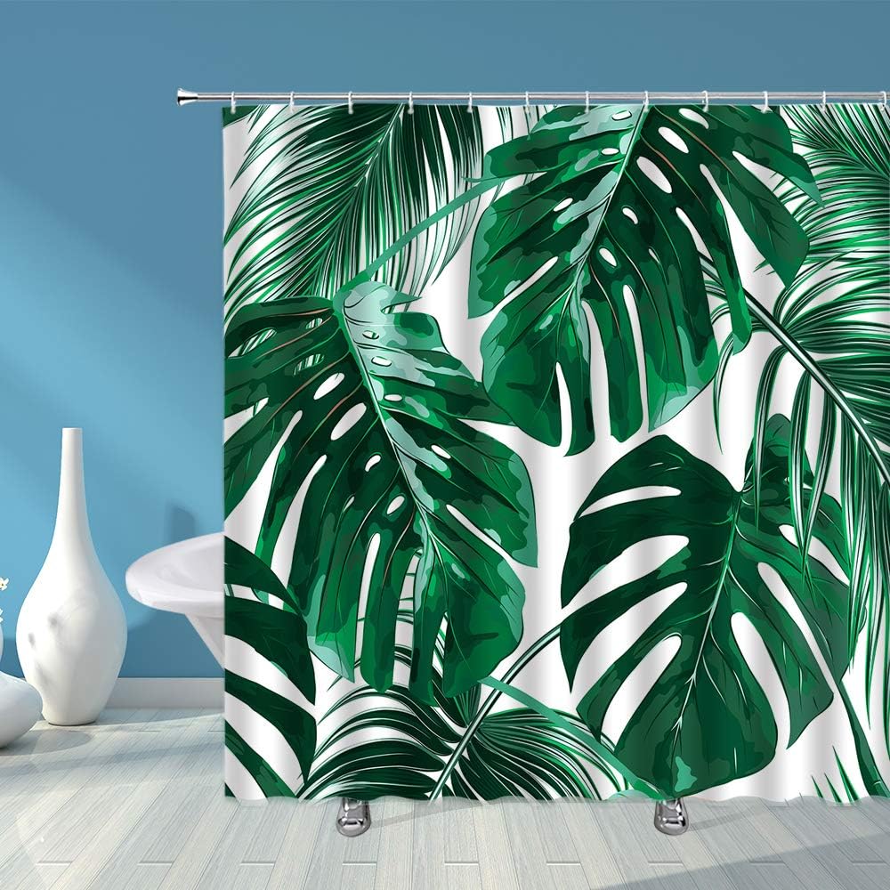 Tingrun Palm Leaves Shower Curtain for Tropical Bathroom Decor