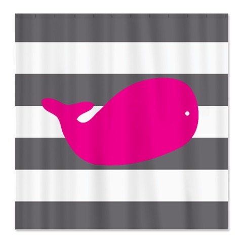 Titanium, Hot Pink, and White Whale Shower Curtain for a Bold Bathroom Look