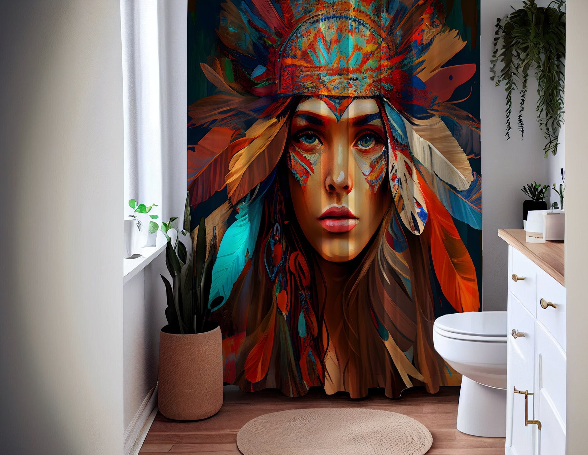 To the Mystic World of Bohemian Goddess Mandala Tribal Native Shower Curtain, Boho Chic Bathroom Decor