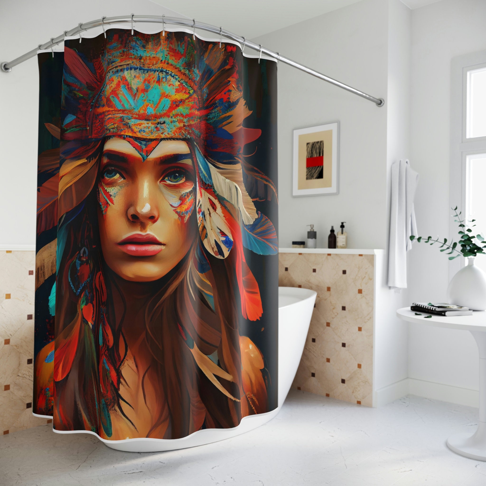 To the Mystic World of Bohemian Goddess Mandala Tribal Native Shower Curtain, Boho Chic Bathroom Decor