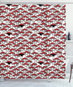 Toadstool Mushroom Print Red and White Shower Curtain for Bathroom